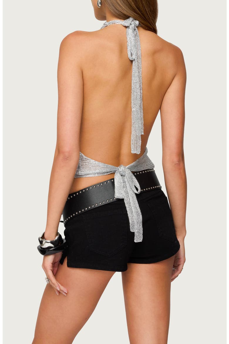 Metallic Cowl Neck Knit Halter Crop Top, Alternate, color, SILVER