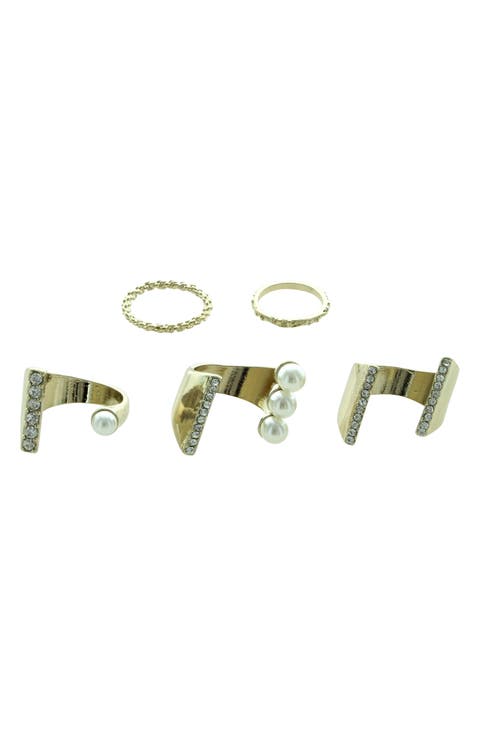 Imitation Cassia Pearl & Crystal Ring Set