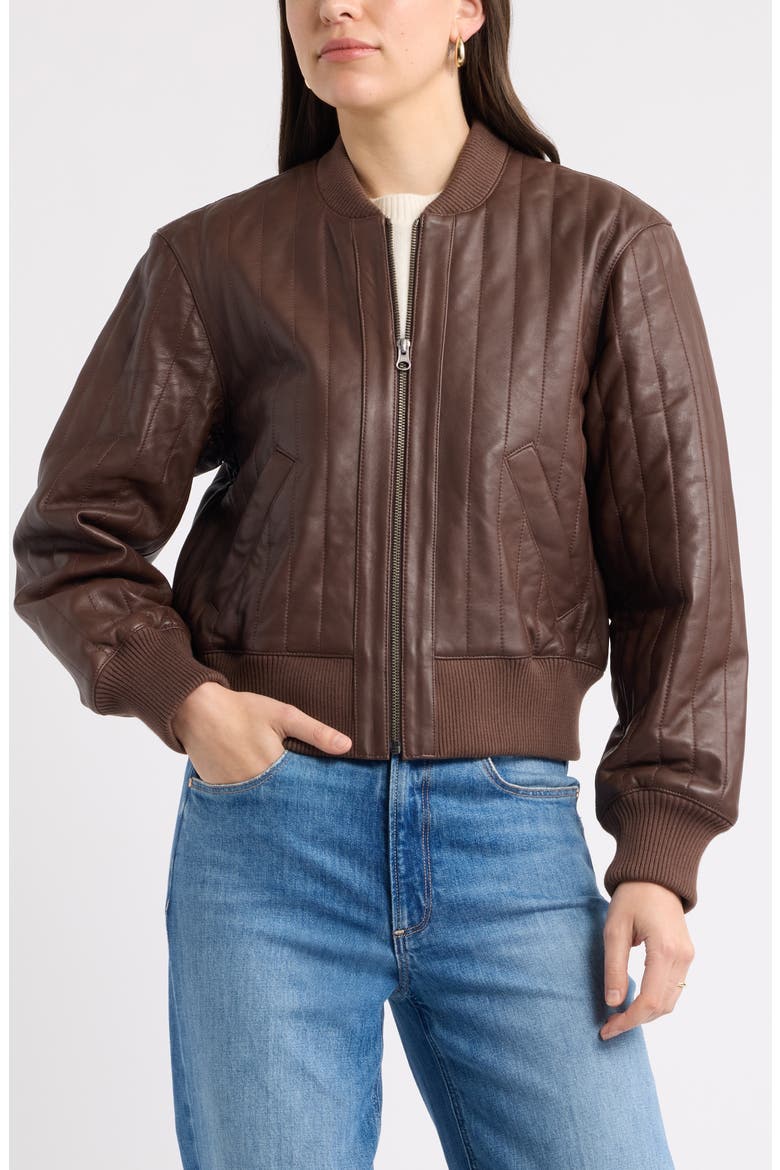 Quilted Leather Bomber Jacket, Alternate, color, BROWN CHICORY