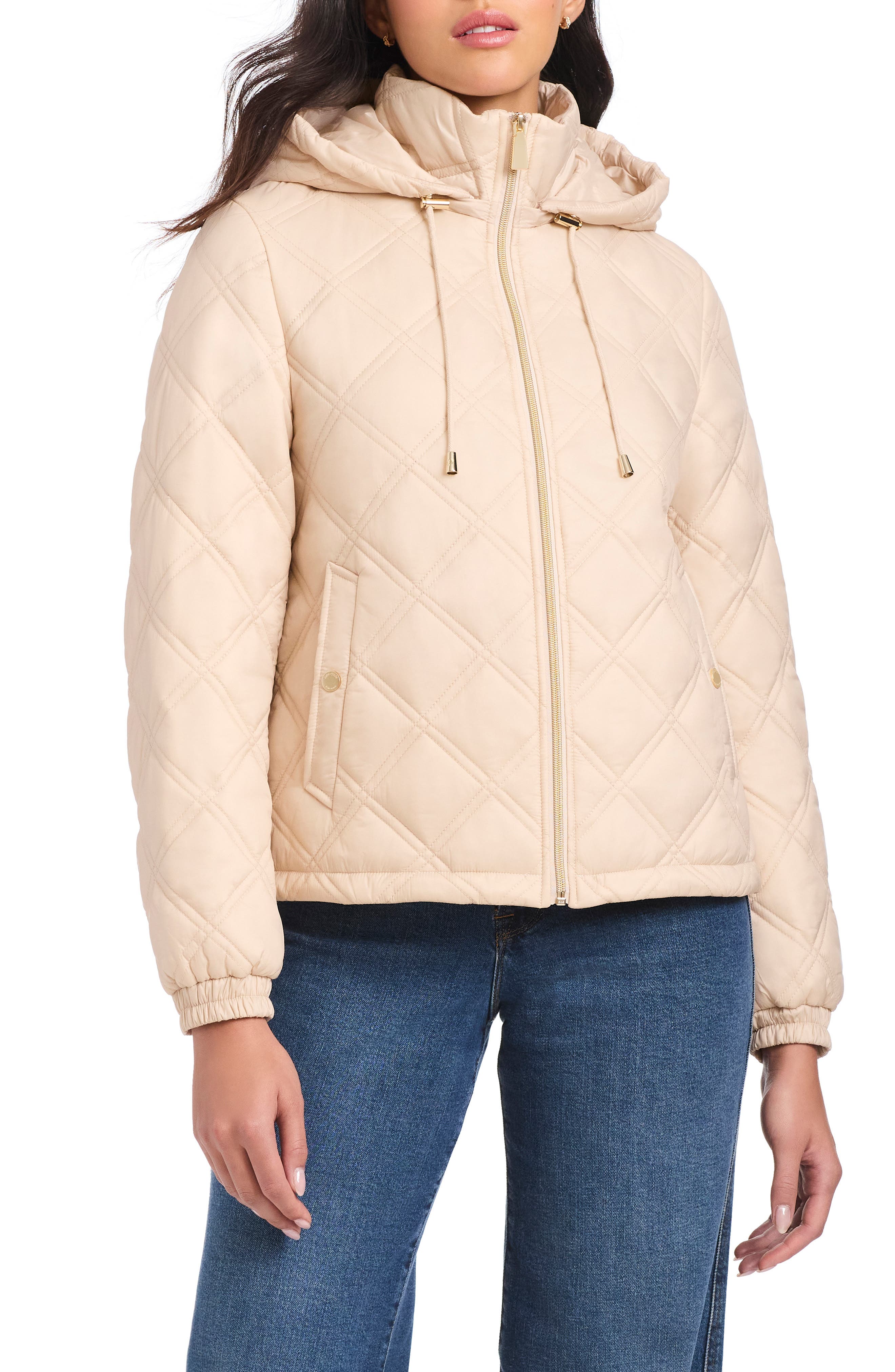 Kate Spade New York water resistant diamond quilted hooded jacket
