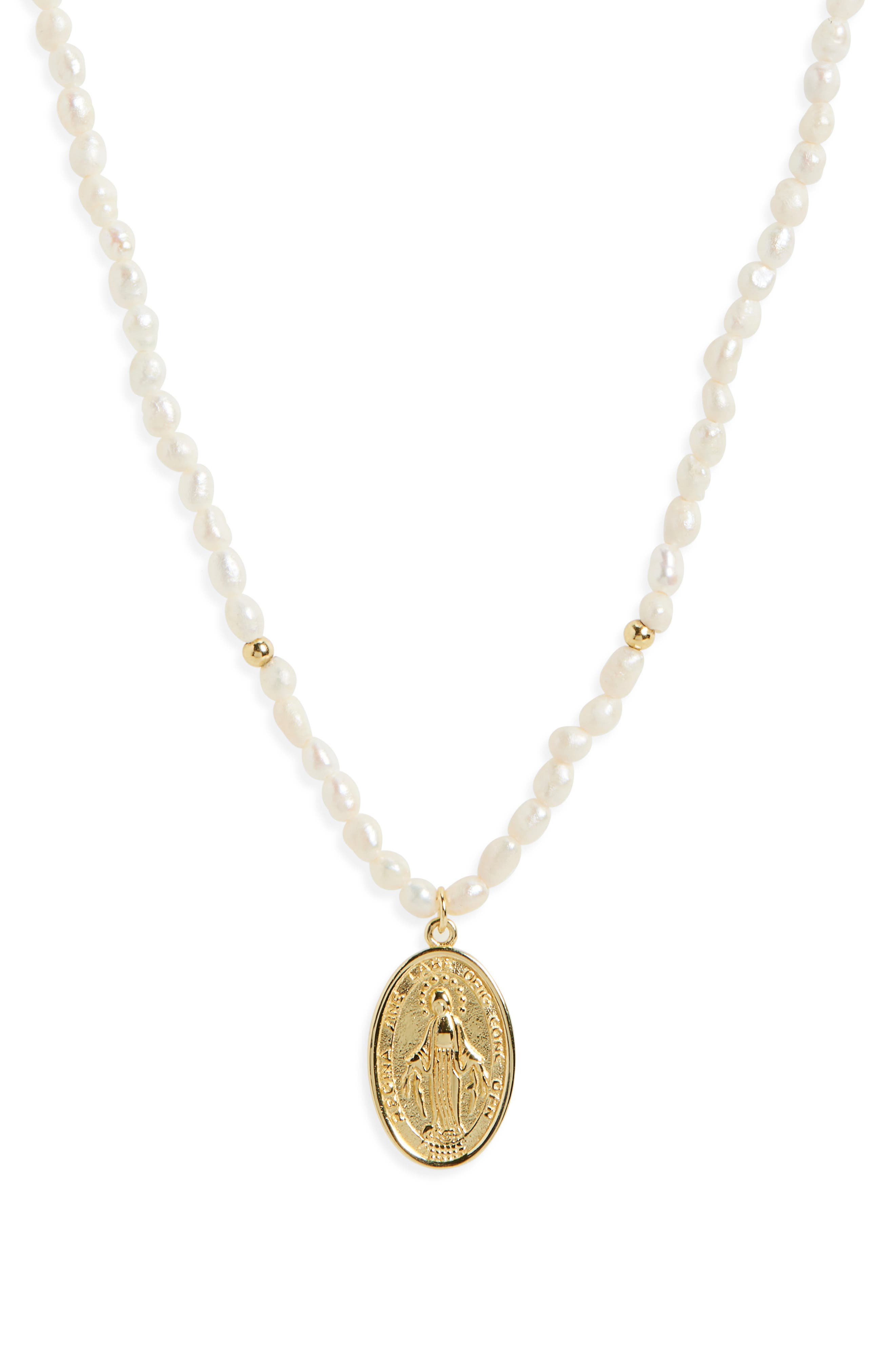 Argento Vivo Sterling Silver Cultured Pearl Religious Pendant Necklace in Gold 