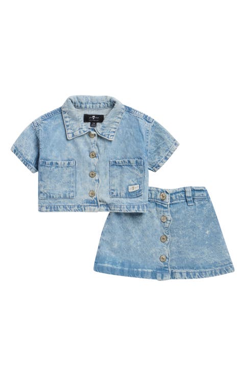 Denim Button-Up Shirt & A-Line Skirt Set