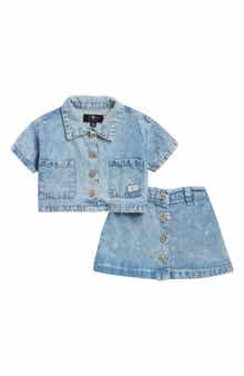 Denim Button-Up Shirt & A-Line Skirt Set