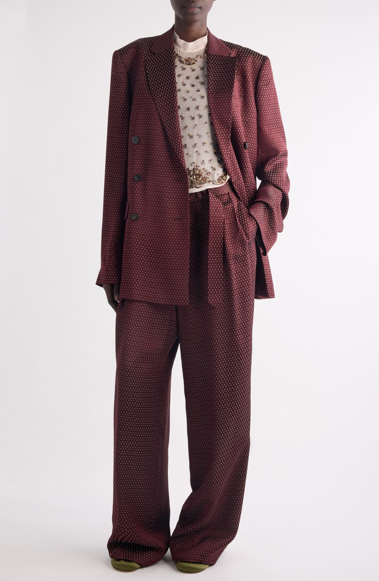 Dries Van Noten Bafya Double Breasted Jacquard Blazer, Alternate, color, Burgundy