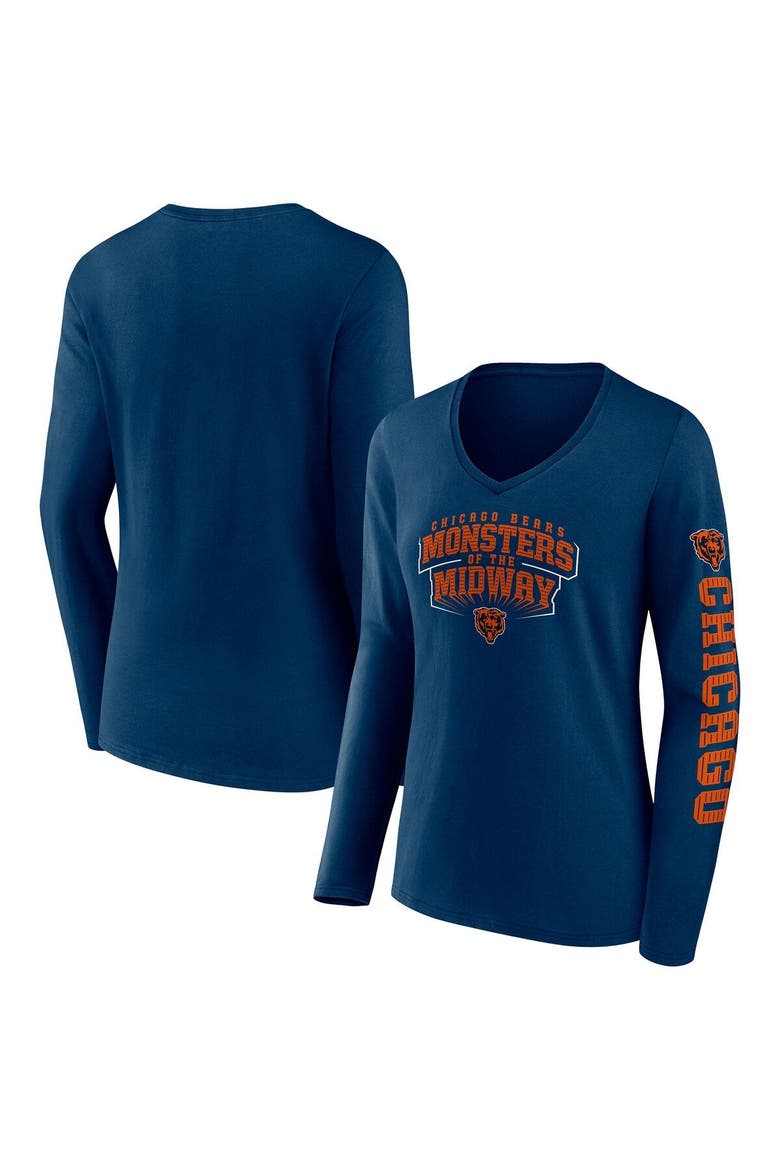 Women's Fanatics Branded Navy Chicago Bears Hometown Sweep Long Sleeve V-Neck T-Shirt, Main, color, Navy