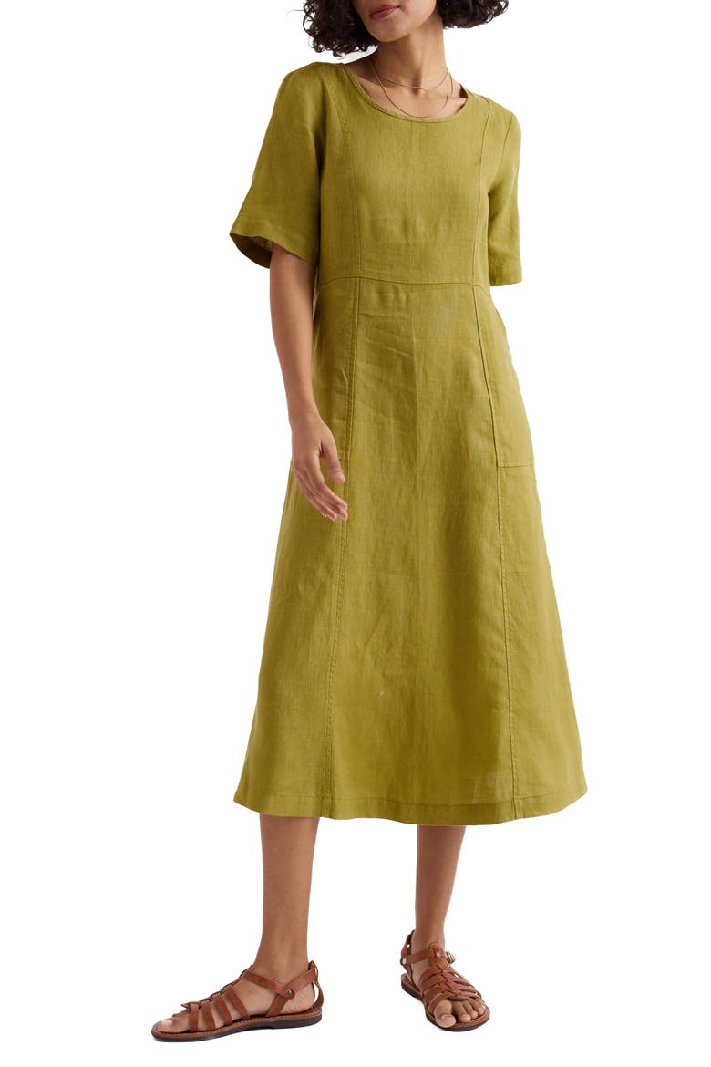 Grass Wave Linen Midi Dress, Main, color, AVOCADO