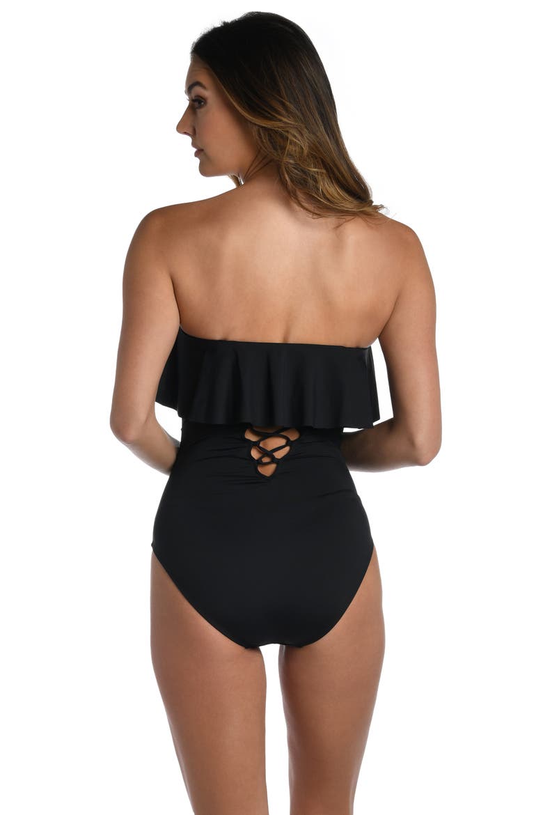 Ruffle Bandeau One-Piece Swimsuit, Alternate, color, BLACK