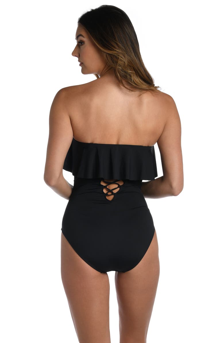 La Blanca Ruffle Bandeau One-Piece Swimsuit, Alternate, color, Black