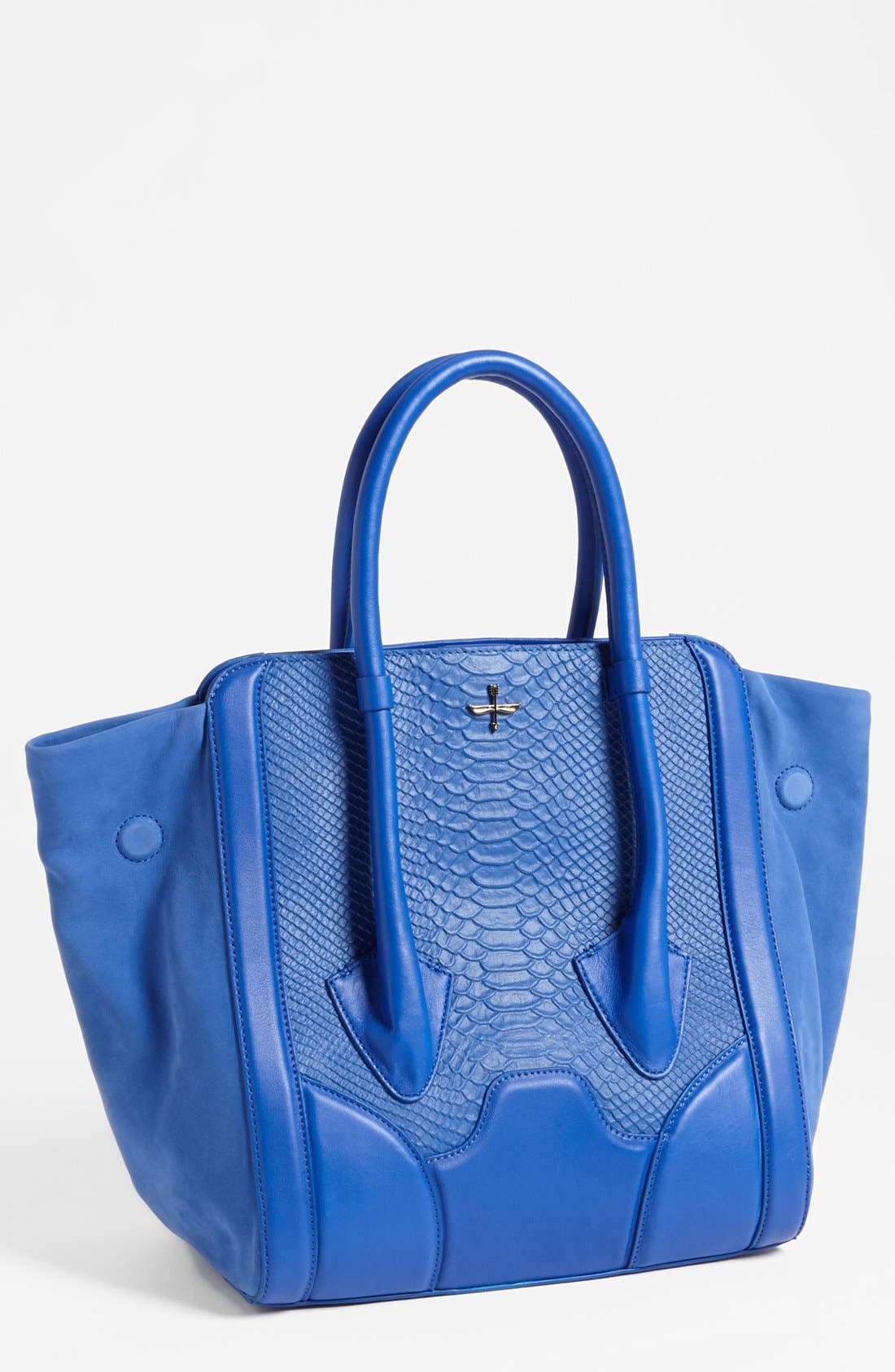 'Butler - Large' Snake Embossed Leather & Suede Tote, Main, color, ELECTRIC BLUE