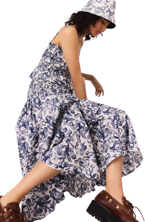 Maje Womens Blue Fruits Print Fruit-print Smocked-waist Cotton Maxi Skirt In Blue