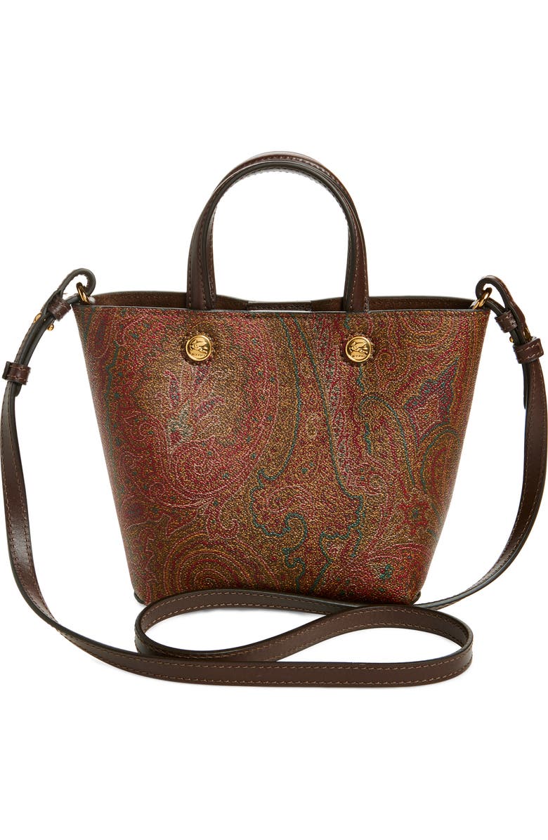 Etro Extra Small Arnica Coated Canvas Crossbody Tote, Alternate, color, Brown