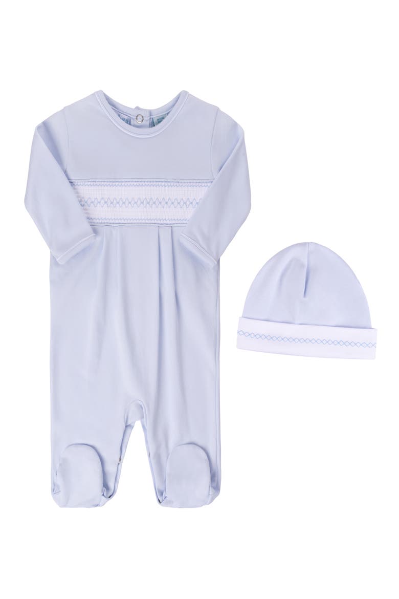 Smocked Argyle Footie & Hat Set, Main, color, BLUE