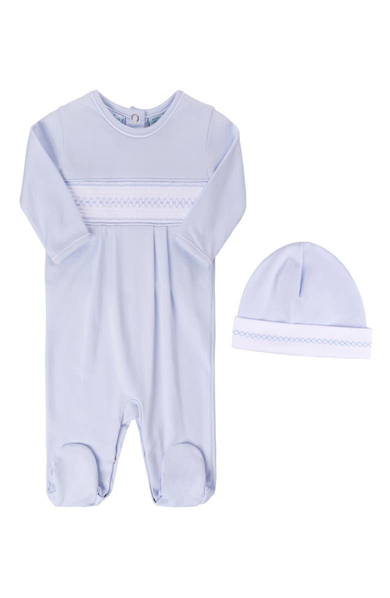Feltman Brothers Smocked Argyle Footie & Hat Set, Main, color, Blue