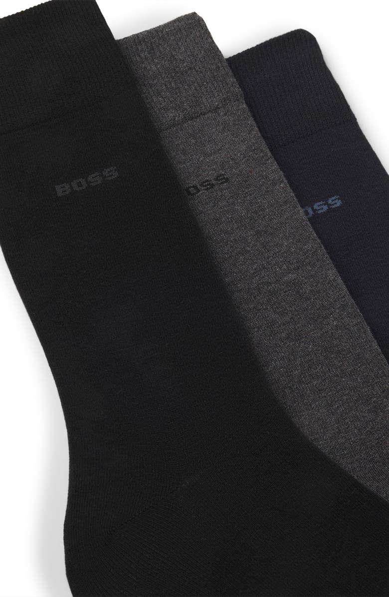 BOSS Assorted 3-Pack Solid Brushed Cotton Blend Dress Socks Gift Box, Alternate, color, Multi