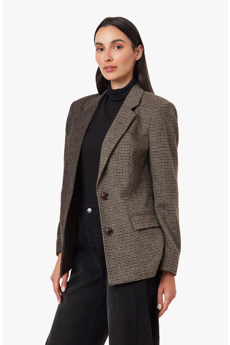 Mixed Pattern Blazer, Alternate, color, BROWN HERRINGBONE