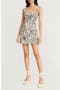 Squiggle Print Square Neck Linen Blend Minidress