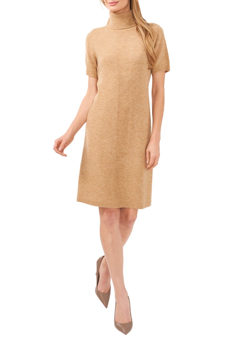 Short Sleeve Turtleneck Sweater Dress, Main, color, LATTE HEATHER