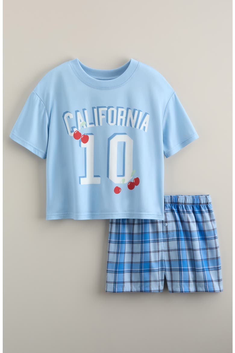 Kids' Short Sleeve T-Shirt & Boxer Set, Main, color, BLUE PLAID CHERRIES