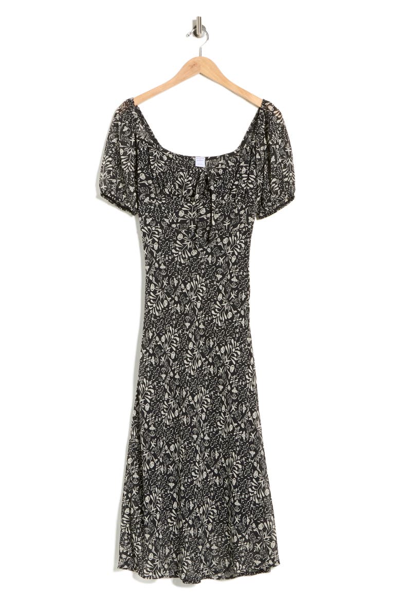 Short Sleeve Chiffon Midi Dress, Alternate, color, BLACK IVORY JULES FLORAL