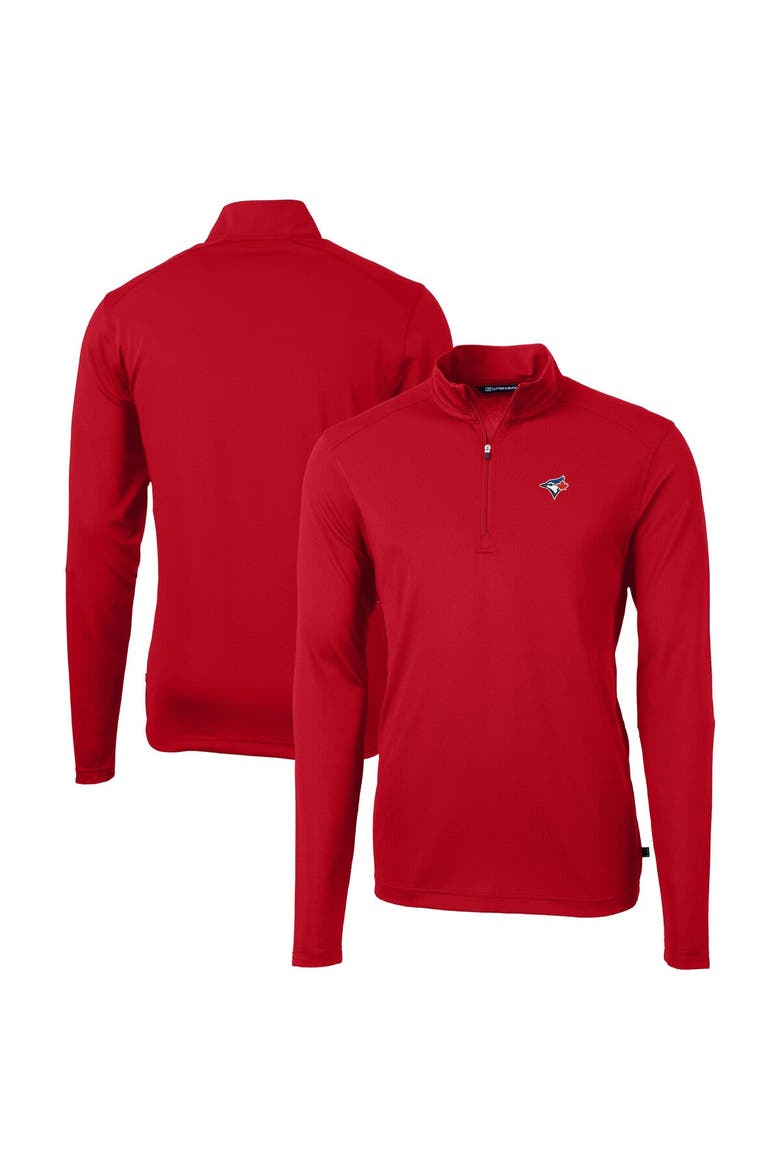 Men's Cutter & Buck  Red Toronto Blue Jays Virtue Eco Pique Recycled Quarter-Zip Pullover Top, Alternate, color, Red