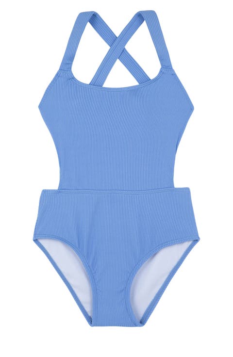 Summer Rib Textured Cut Out Cross Strap One Piece