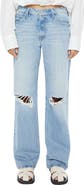 MOTHER The Maven Mid Rise Ripped Straight Leg Jeans