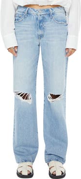 MOTHER The Maven Mid Rise Ripped Straight Leg Jeans