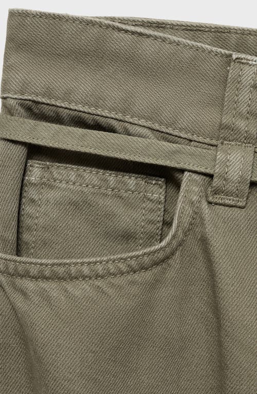 Mango Belt Wide Leg Jeans In Khaki