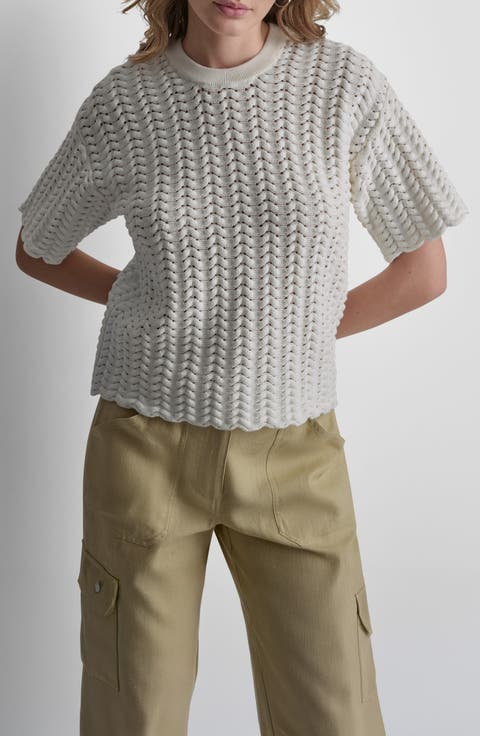 Open Lattice Stitch Short Sleeve Sweater