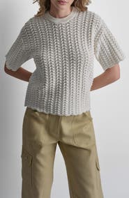 DKNY Open Lattice Stitch Short Sleeve Sweater