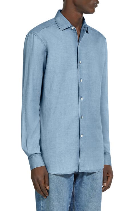 Bleached Button-Up Denim Shirt