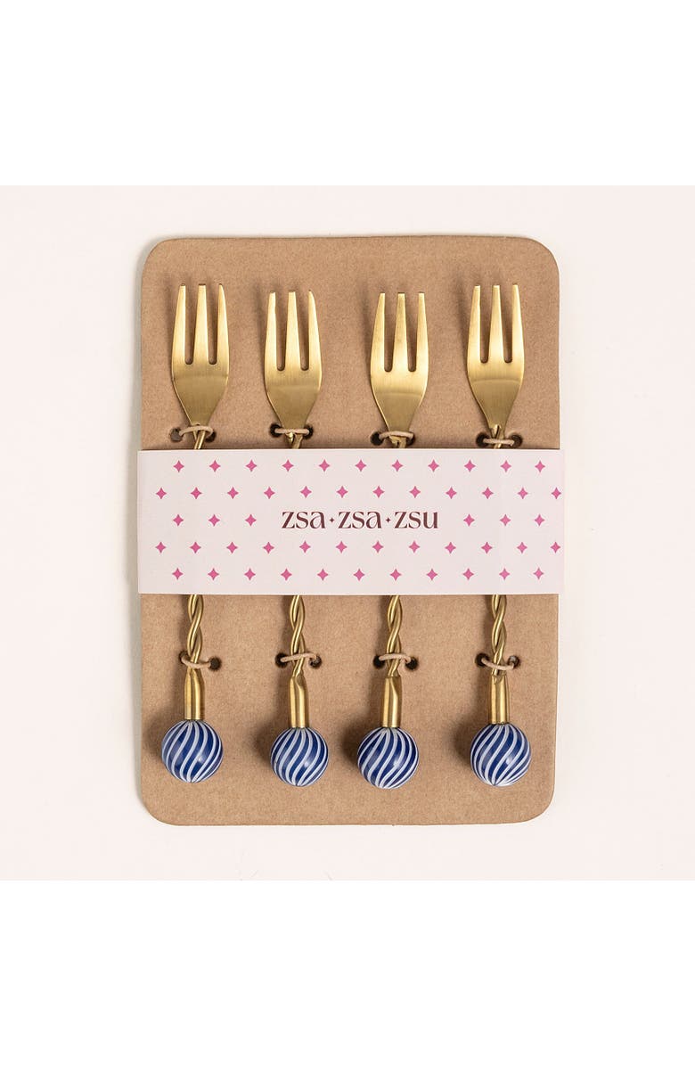 Zsa Zsa Zsu Rampur Set Of 4 Steel Dessert Fork Set Cheerland, Alternate, color, Gold