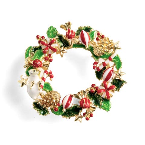 Christmas Mouse in the Wreath Brooch