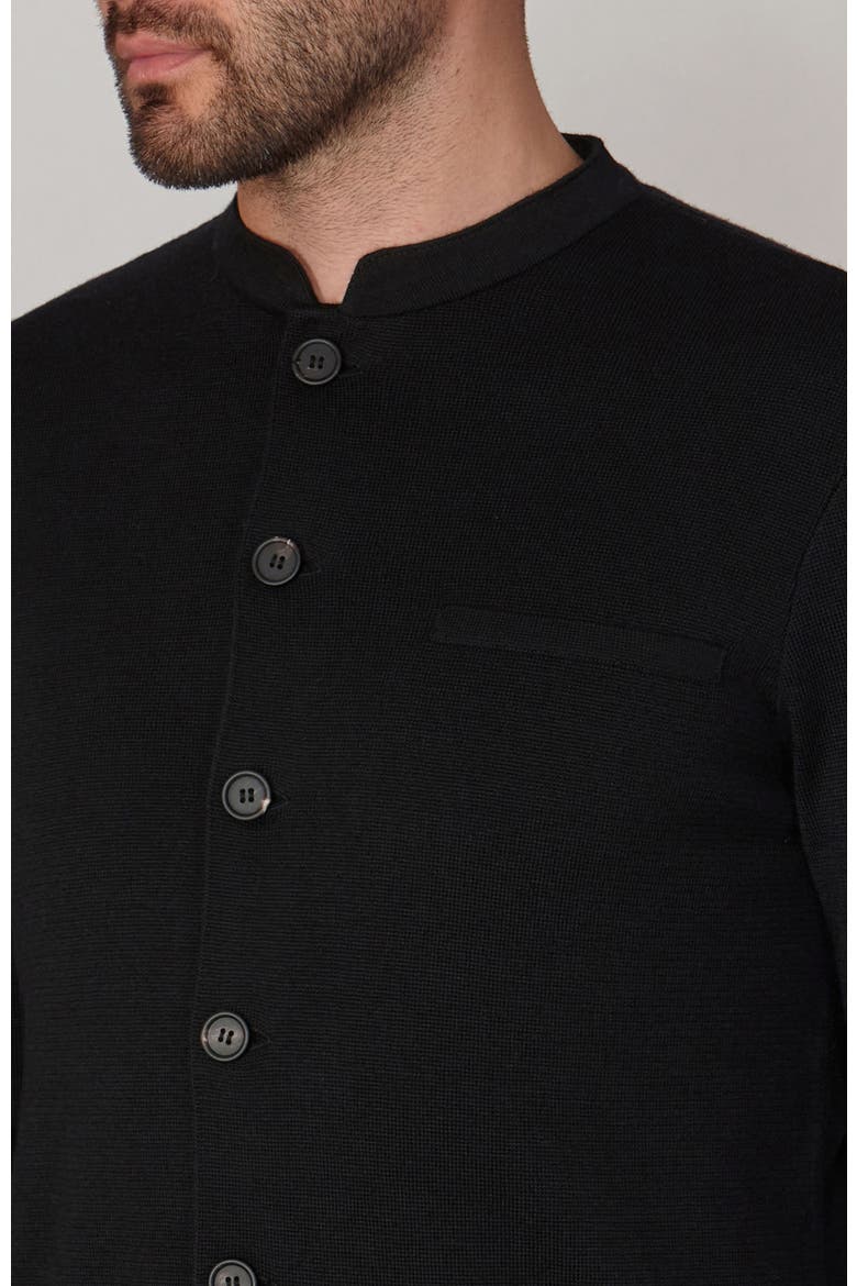 Merino Wool Knitted Nehru Jacket, Alternate, color, Black