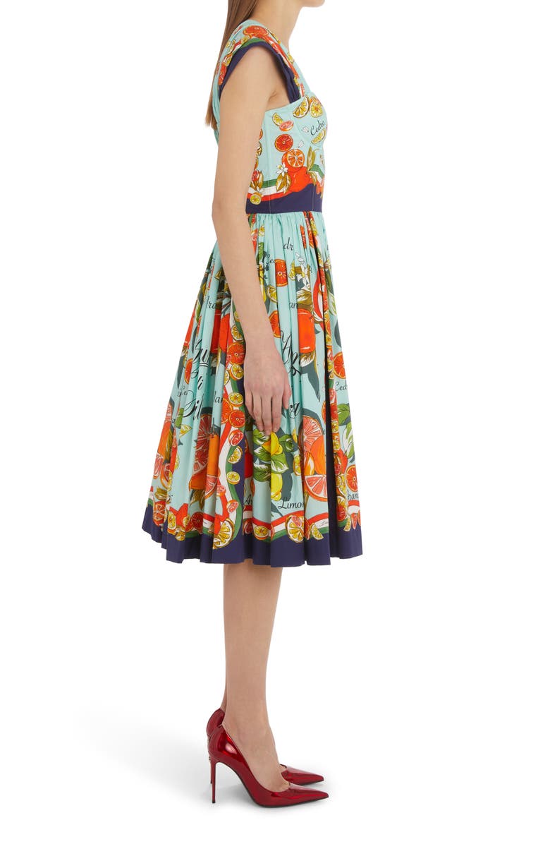 Dolce&Gabbana Agrumi di Sicilia Cotton Poplin Corset Dress, Alternate, color, Ht3un Agrumi F.turchese
