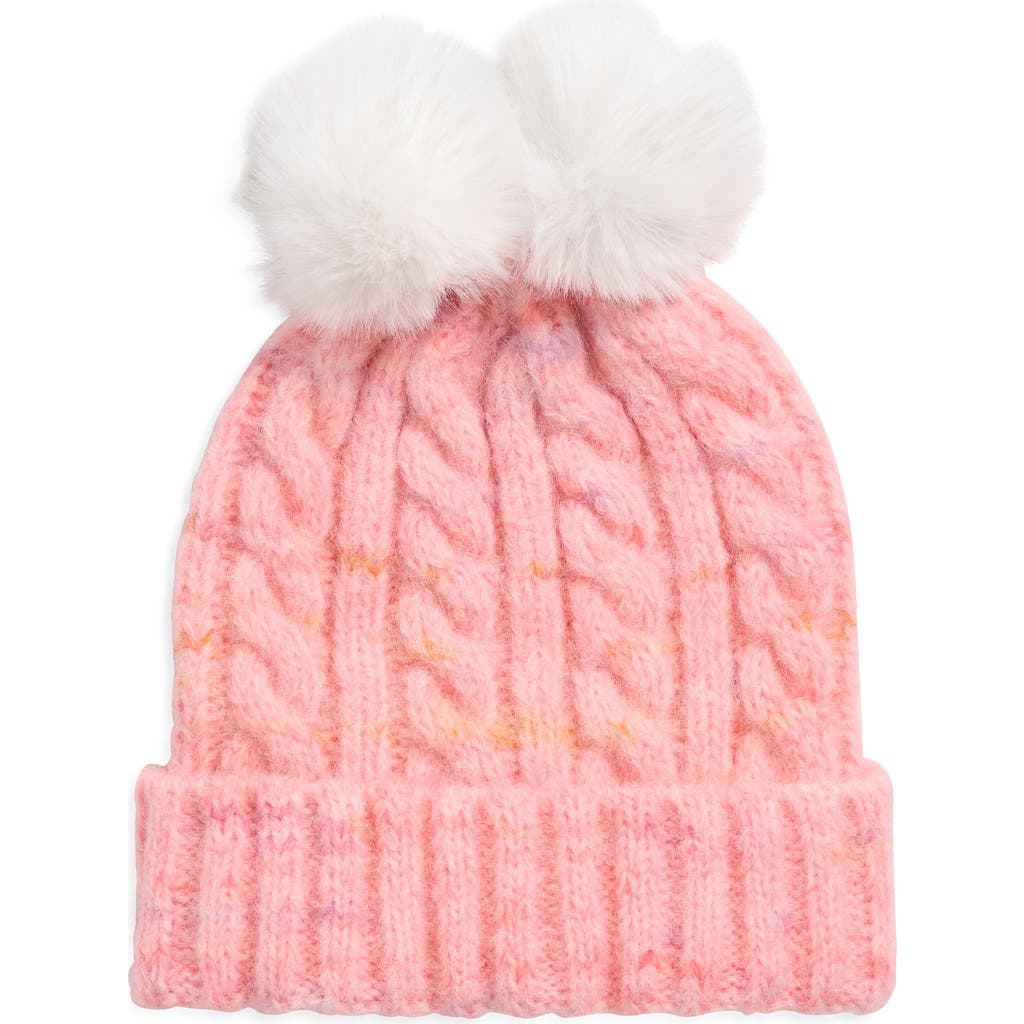 Ruby & Ry Braided Beanie with Double Pompom in Coral Multi  product
