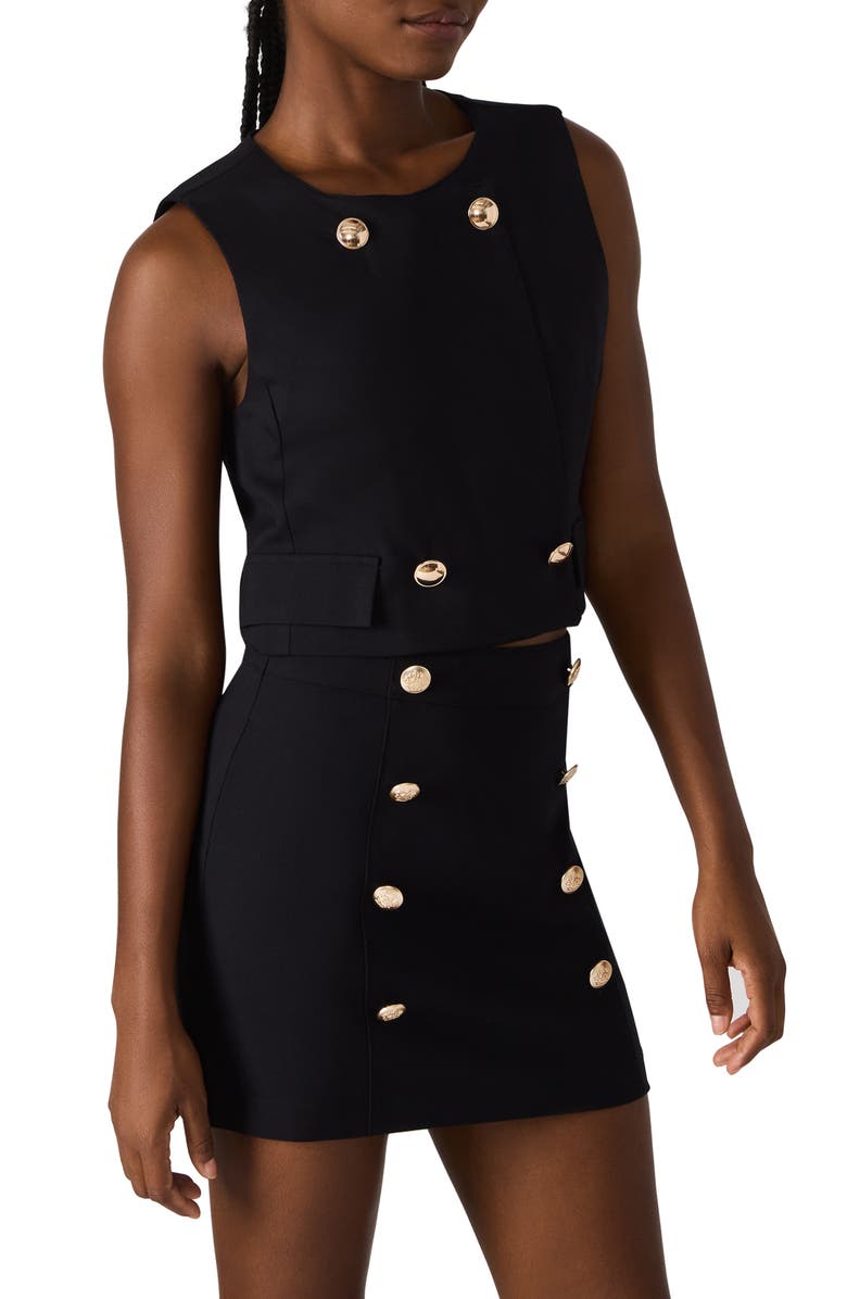 Steve Madden Hadley Double Breasted Vest, Alternate, color, Black