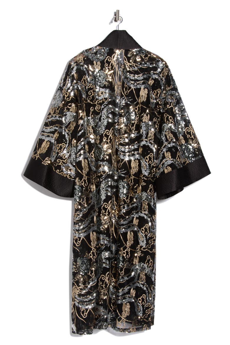 Jin Sequin Embellished Open Front Ruana, Alternate, color, BLACK/ GUNMETAL/ GOLD MULTI