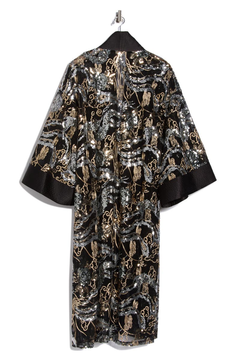L'AGENCE Jin Sequin Embellished Open Front Ruana, Alternate, color, Black/ Gunmetal/ Gold Multi