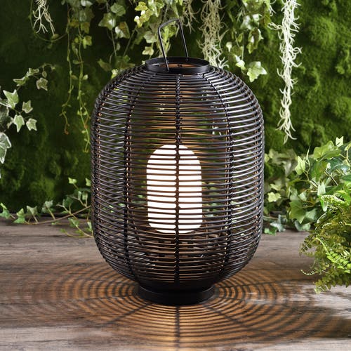 Jonathan Y Kandella 26.7" Outdoor Woven Oval Asian Led Lantern In Black