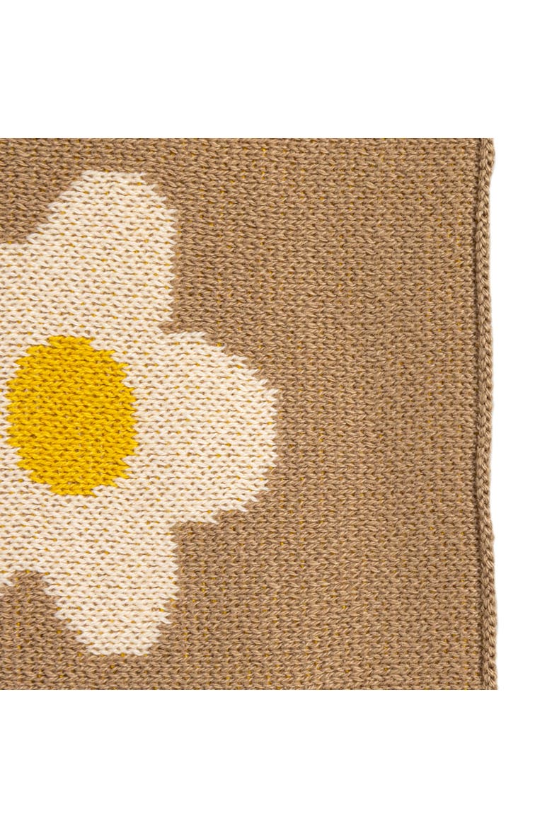 Cotton Knit Baby Blanket with Printed Flowers, Brown and White, Alternate, color, Natural