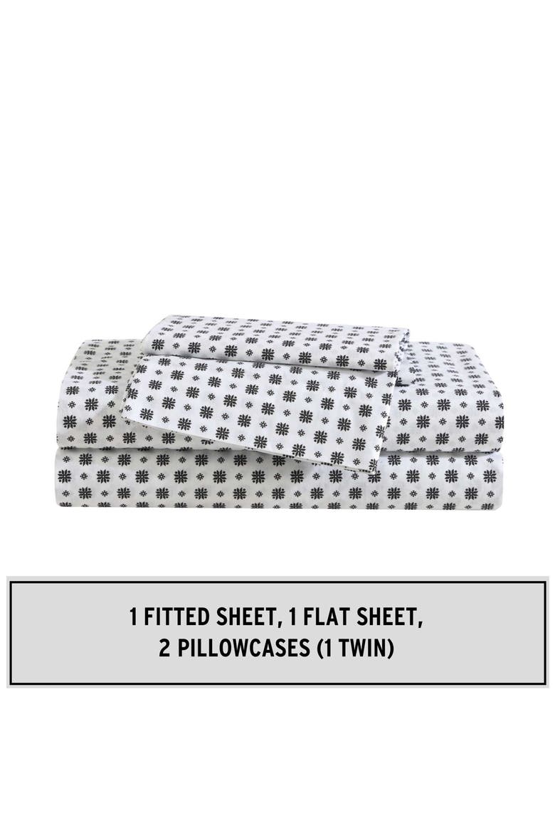 Fair Isle Sprinkle Cotton Sheet Set, Alternate, color, WHITE/ BLACK