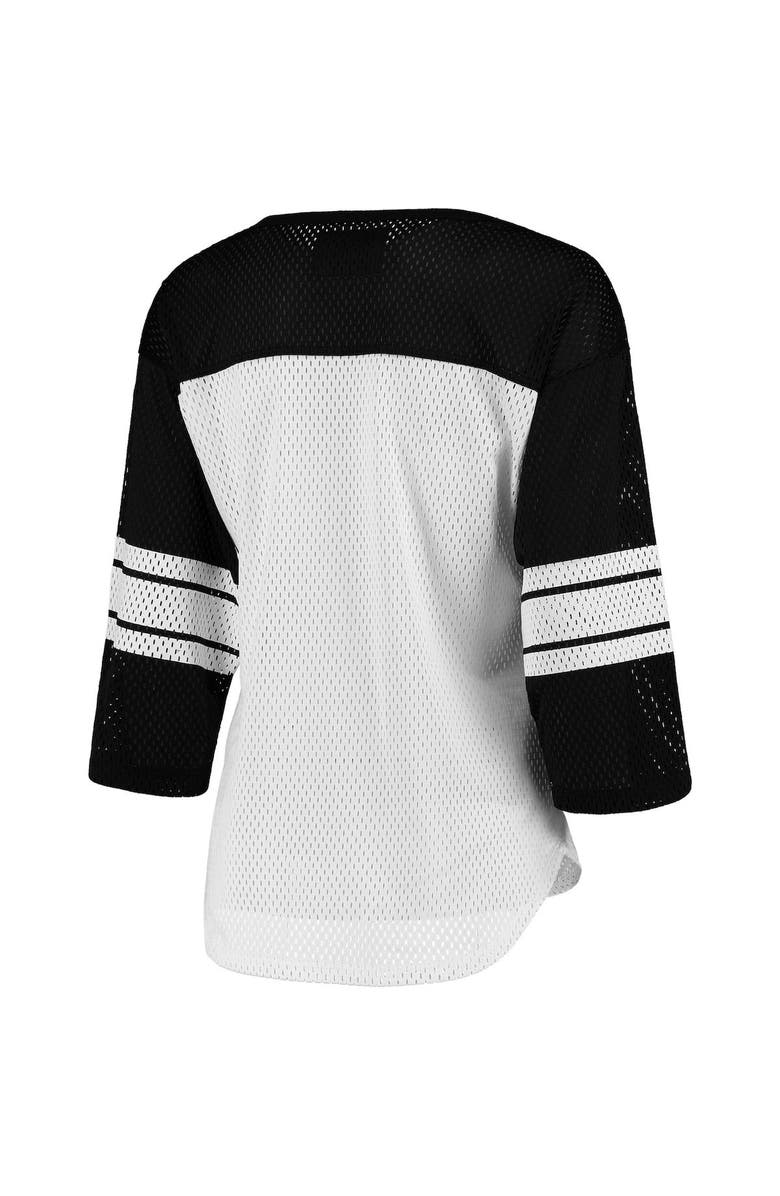 G-III 4HER BY CARL BANKS Women's G-III 4Her by Carl Banks White/Black Carolina Panthers First Team Three-Quarter Sleeve Mesh T-Shirt, Alternate, color, White