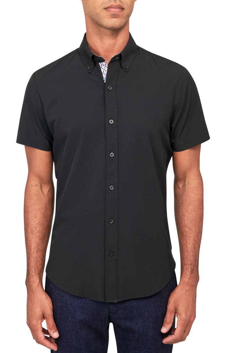 CONSTRUCT Slim Fit Solid Four-Way Stretch Performance Short Sleeve Button-Down Shirt, Main, color,