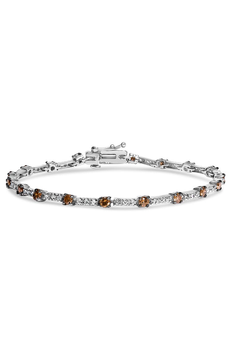 14k White Gold 2 1/4 Cttw Champagne Diamond Bar Link 7" Bracelet, Main, color, White