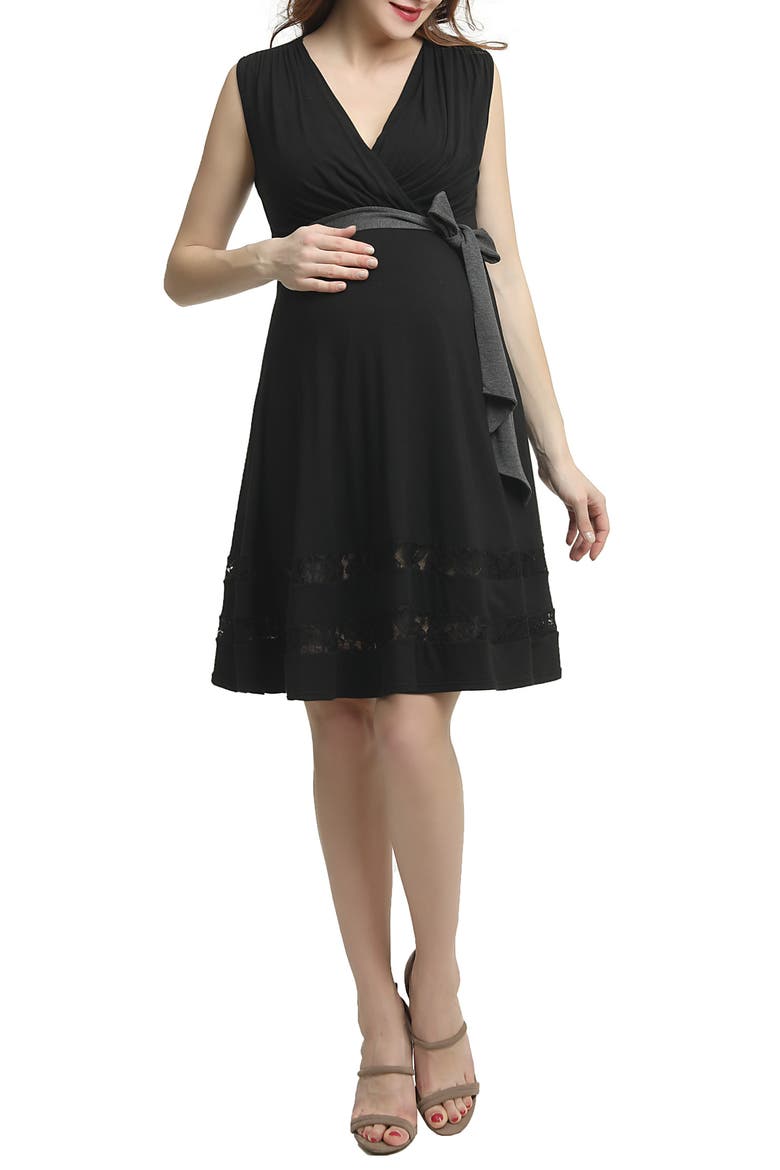 Marji Lace Accent Babydoll Maternity/Nursing Dress, Main, color, BLACK