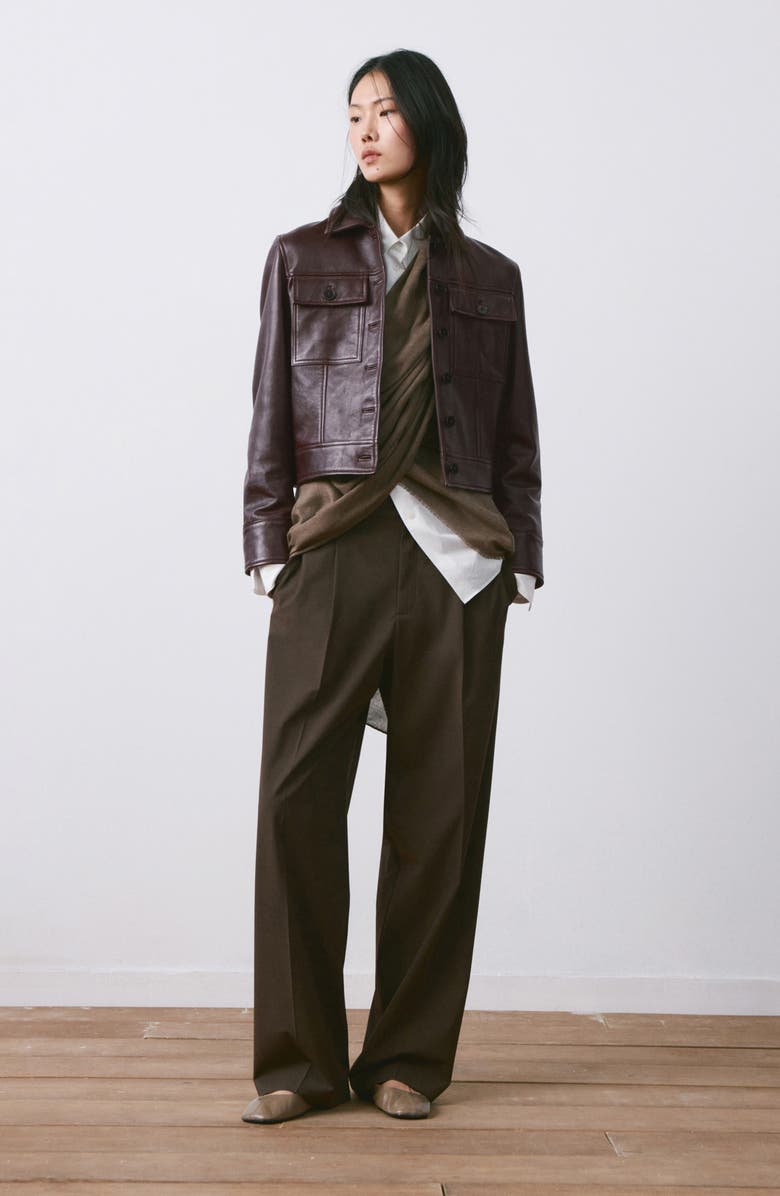 MANGO Chaqueta Saint Leather Jacket, Alternate, color, Burgundy