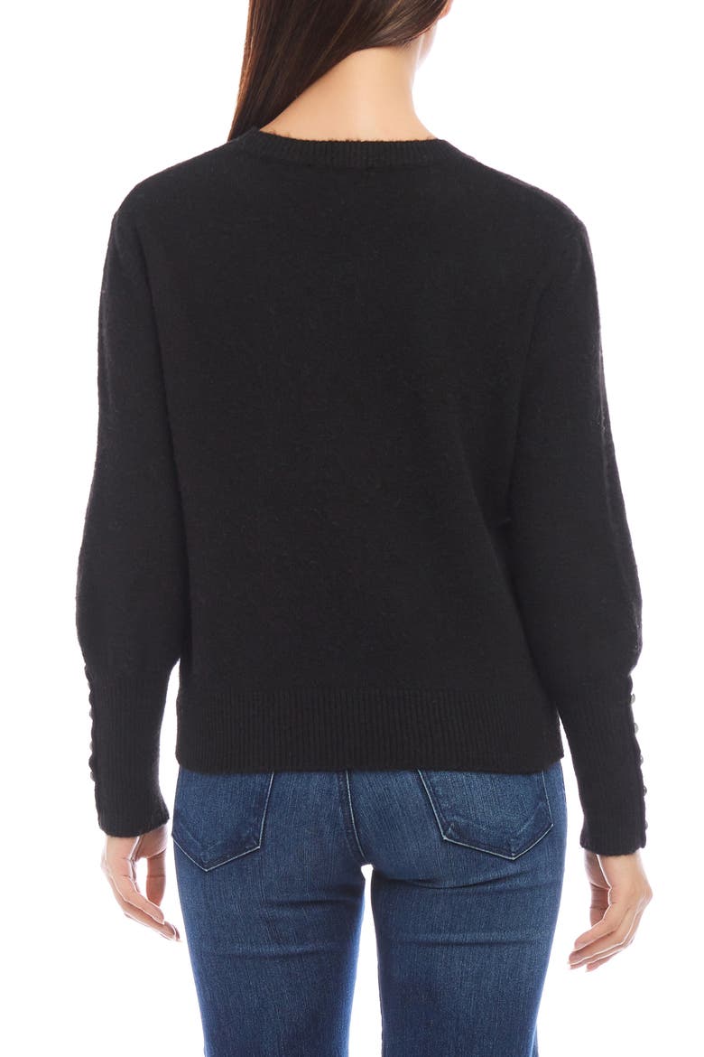 Button Cuff Crewneck Sweater, Alternate, color, BLACK