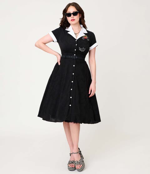 Collared Short Sleeved Belted Alexis Swing Dress