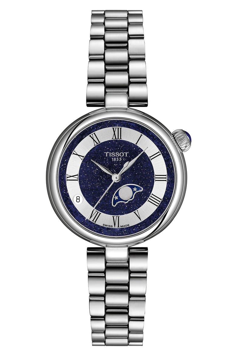 Bellissima Desir Moonphase Two-Tone Bracelet Watch, 36mm, Main, color, BLUE STAINLESS STEEL